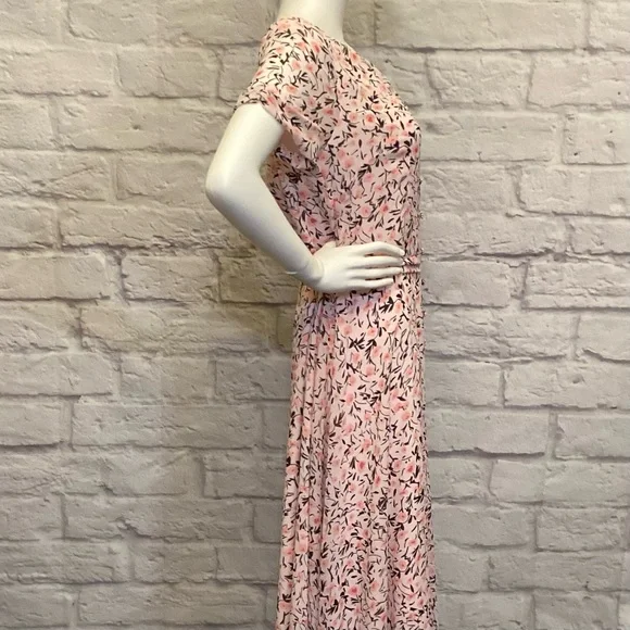 Talbots 8 New Button Front Floral Midi Dress Pink Cottage Core Prairie Spring - Picture 6 of 13